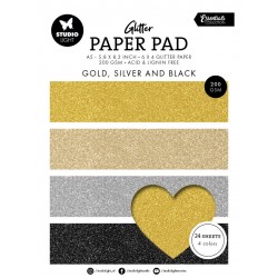 STUDIO LIGHT - Essentials Glitter Paper Pad Gold, silver and black