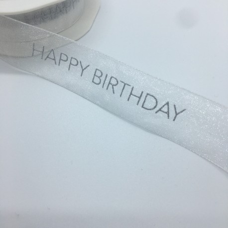 NASTRO IN ORGANZA HAPPY BIRTHDAY WHITE