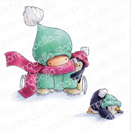 STAMPINGBELLA - BUNDLE GIRL SKATER WITH PENGUINS RUBBER STAMP
