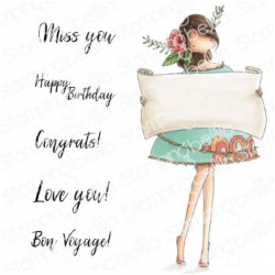 STAMPINGBELLA - CURVY GIRL WITH A SIGN rubber stamp