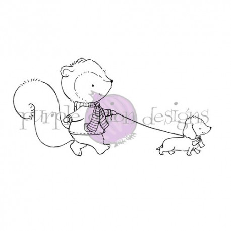 PURPLE ONION DESIGN - Butterscotch & Doxie (squirrel walking dog)