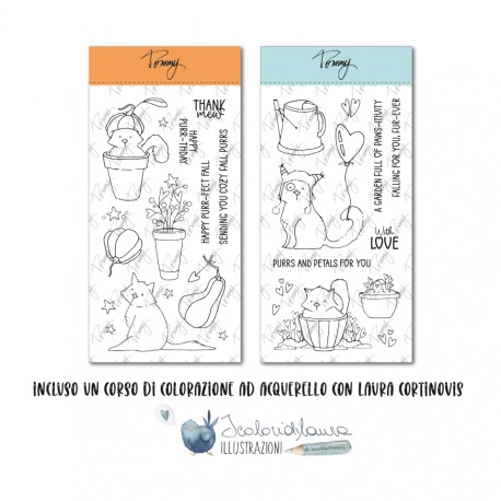 Bundle Tommy clear stamps – Laura Cortinovis – 2 Timbri + pochette + Corso colorazione ink extreme